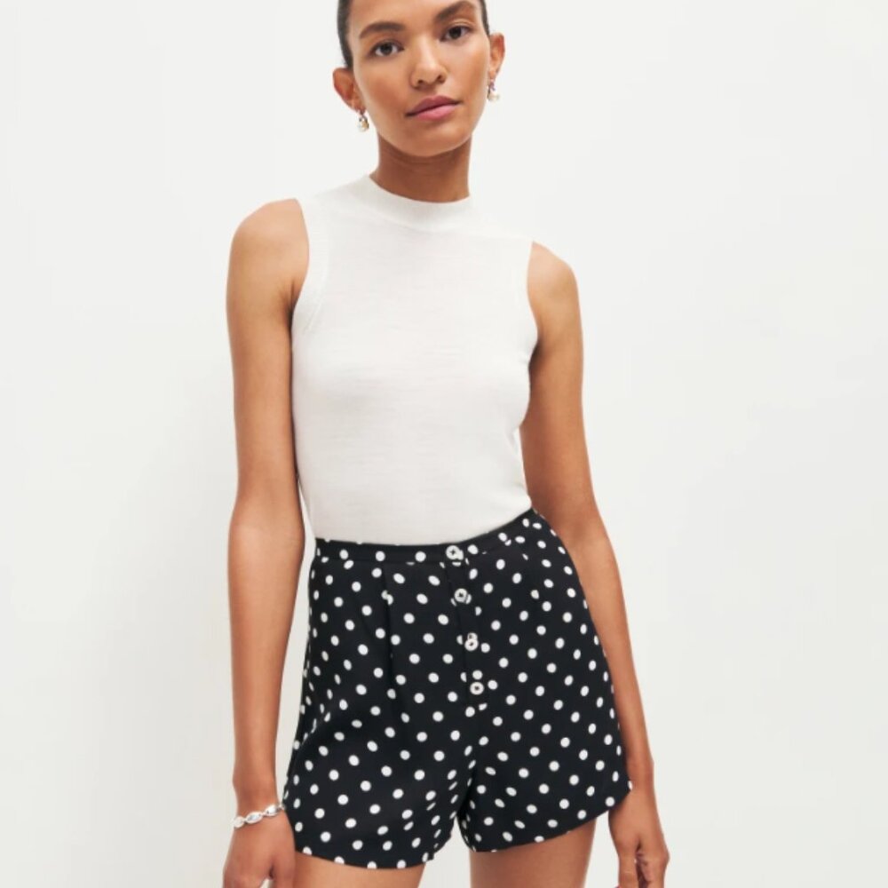 Reformation Devon Button Front Black Shorts In Be… - image 1